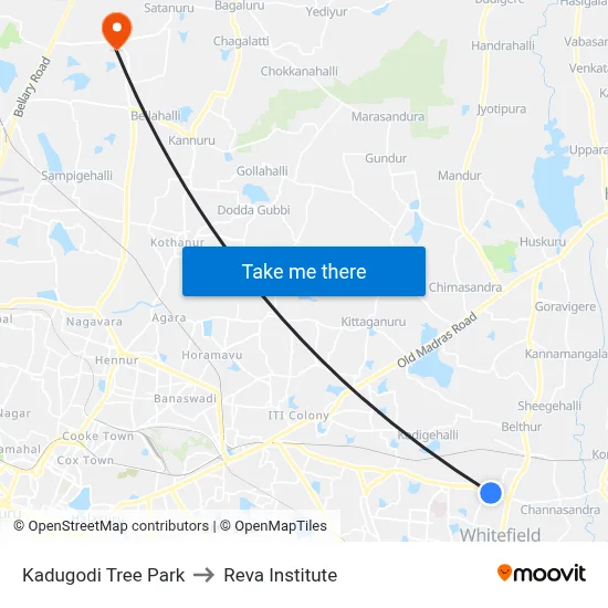 Kadugodi Tree Park to Reva Institute map