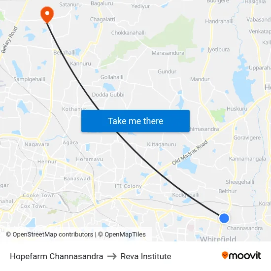 Hopefarm Channasandra to Reva Institute map