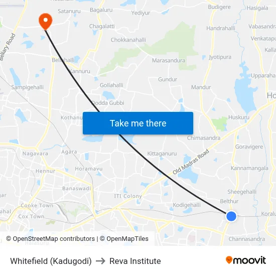Whitefield (Kadugodi) to Reva Institute map