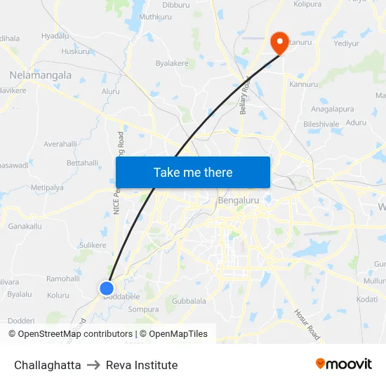 Challaghatta to Reva Institute map