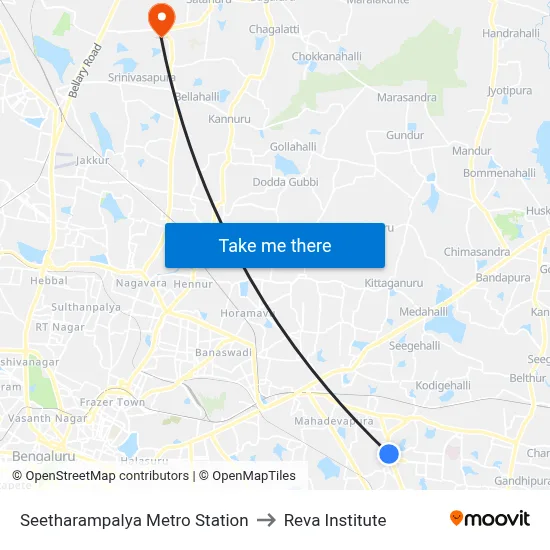 Seetharampalya Metro Station to Reva Institute map