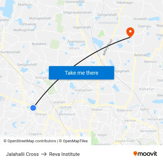 Jalahalli Cross to Reva Institute map