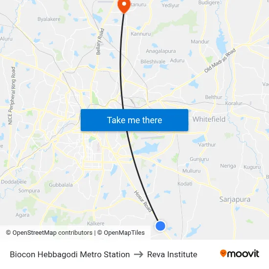 Biocon Hebbagodi Metro Station to Reva Institute map
