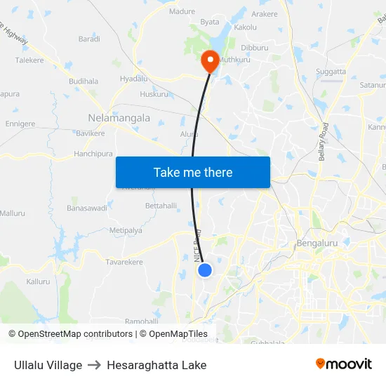 Ullalu Village to Hesaraghatta Lake map