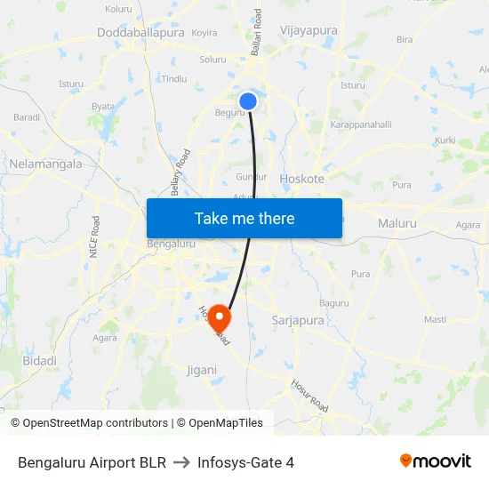 Bengaluru Airport BLR to Infosys-Gate 4 map
