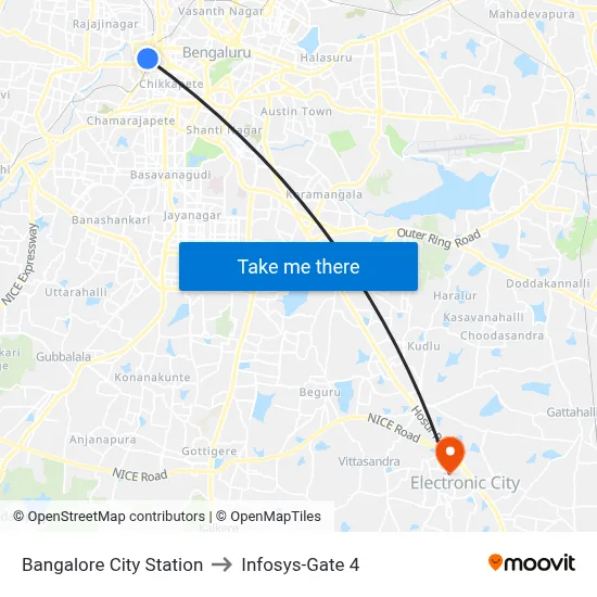 Bangalore City Station to Infosys-Gate 4 map