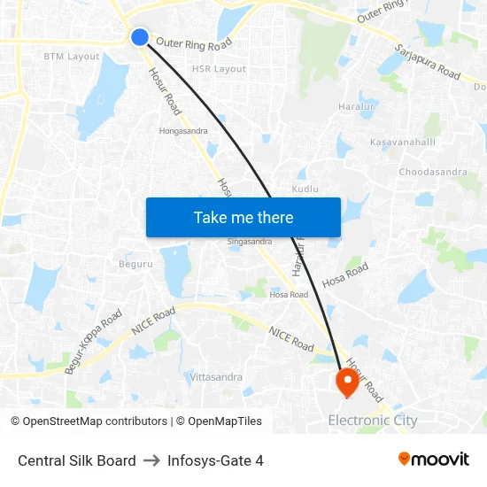 Central Silk Board to Infosys-Gate 4 map