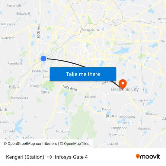 Kengeri (Station) to Infosys-Gate 4 map