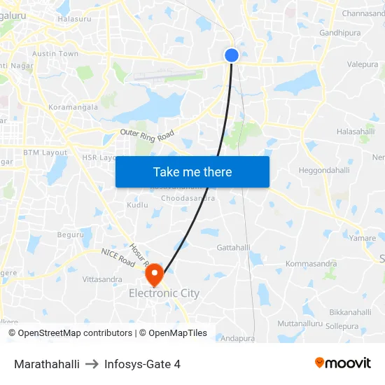 Marathahalli to Infosys-Gate 4 map