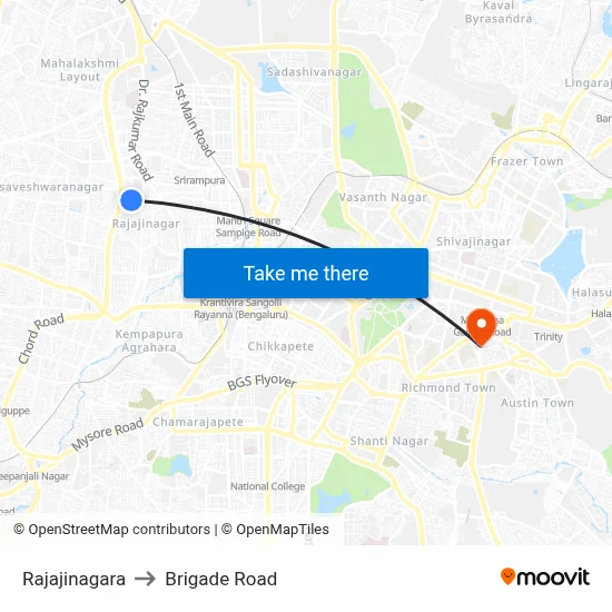 Rajajinagara to Brigade Road map
