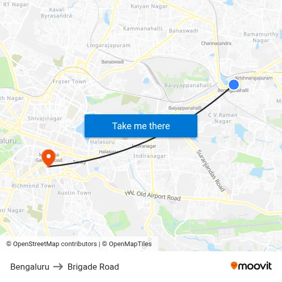 Bengaluru to Brigade Road map