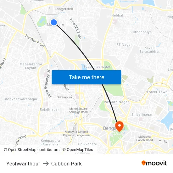 Yeshwanthpur to Cubbon Park map