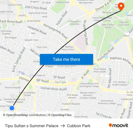Tipu Sultan s Summer Palace to Cubbon Park map