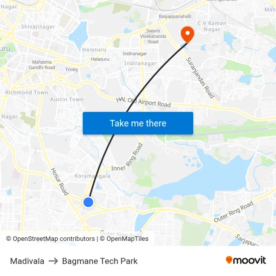 Madivala to Bagmane Tech Park map