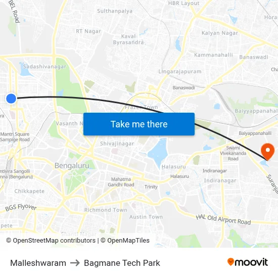 Malleshwaram to Bagmane Tech Park map