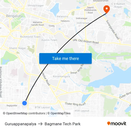 Guruappanapalya to Bagmane Tech Park map