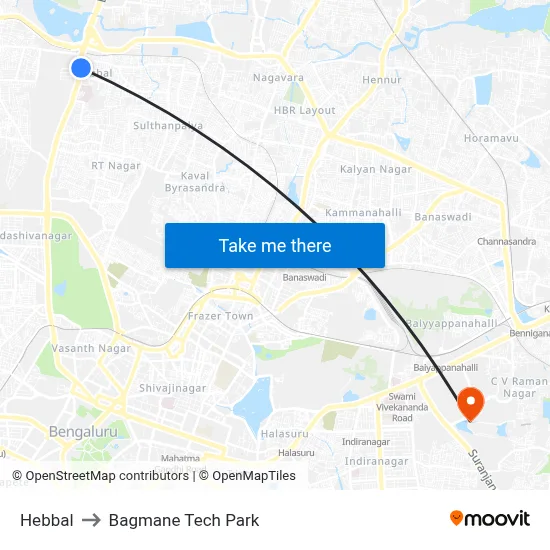 Hebbal to Bagmane Tech Park map