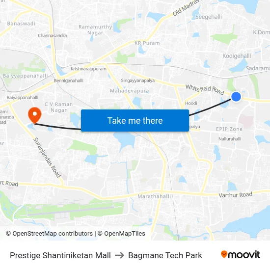 Prestige Shantiniketan Mall to Bagmane Tech Park map