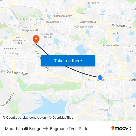 Marathahalli Bridge to Bagmane Tech Park map