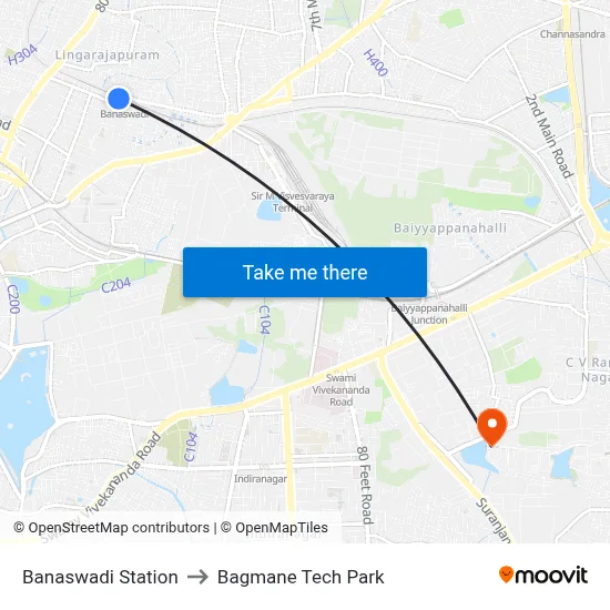 Banaswadi Station to Bagmane Tech Park map