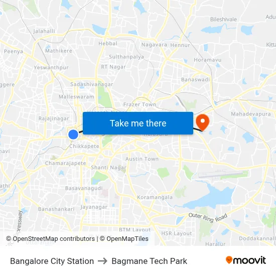 Bangalore City Station to Bagmane Tech Park map