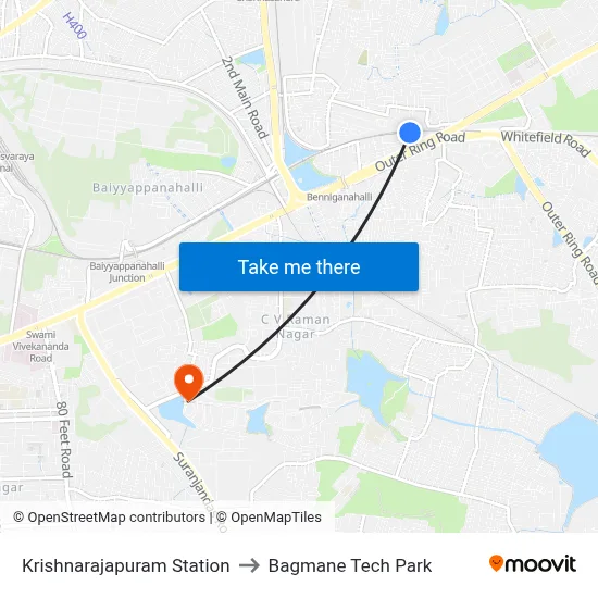 Krishnarajapuram Station to Bagmane Tech Park map