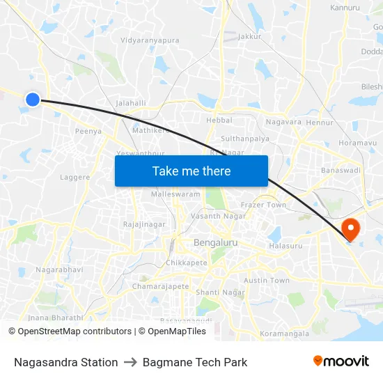 Nagasandra Station to Bagmane Tech Park map