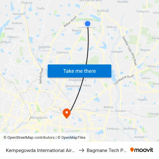 Kempegowda International Airport to Bagmane Tech Park map