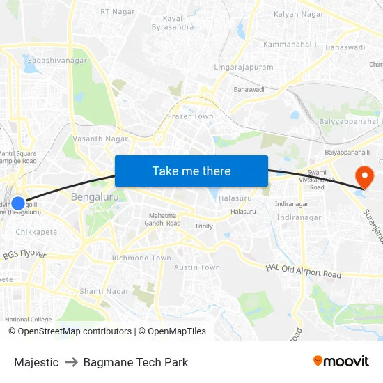 Majestic to Bagmane Tech Park map