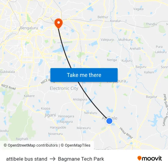 attibele bus stand to Bagmane Tech Park map