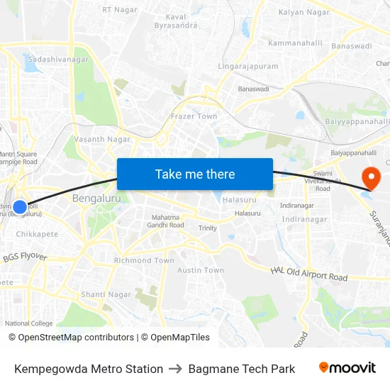Kempegowda Metro Station to Bagmane Tech Park map