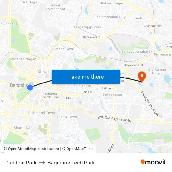 Cubbon Park to Bagmane Tech Park map