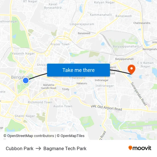 Cubbon Park to Bagmane Tech Park map
