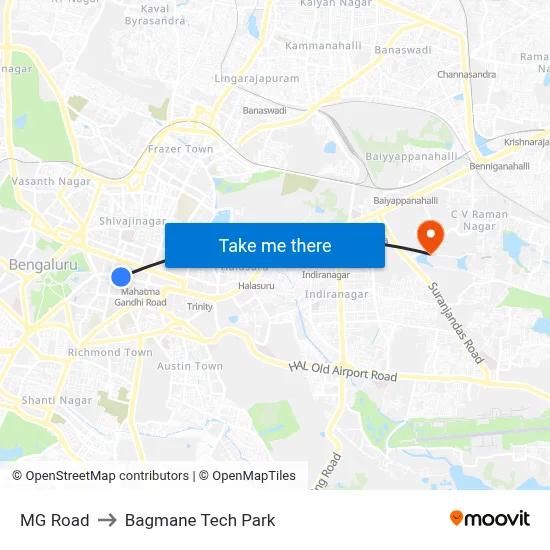 MG Road to Bagmane Tech Park map