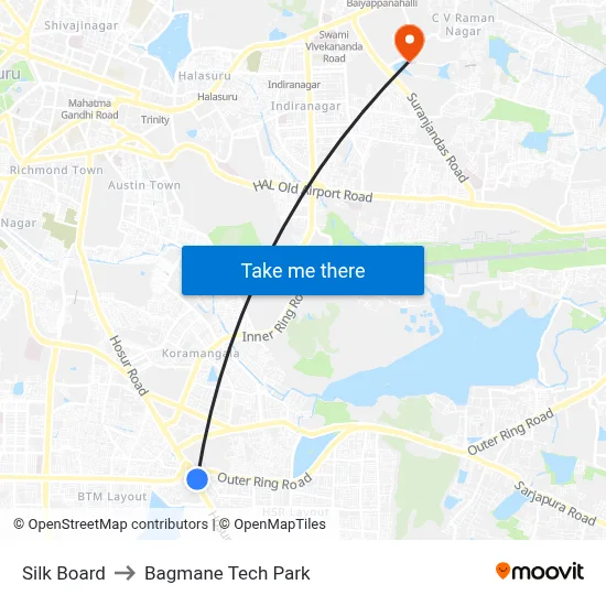 Silk Board to Bagmane Tech Park map