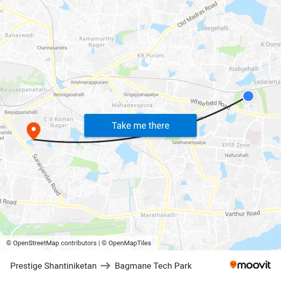 Prestige Shantiniketan to Bagmane Tech Park map