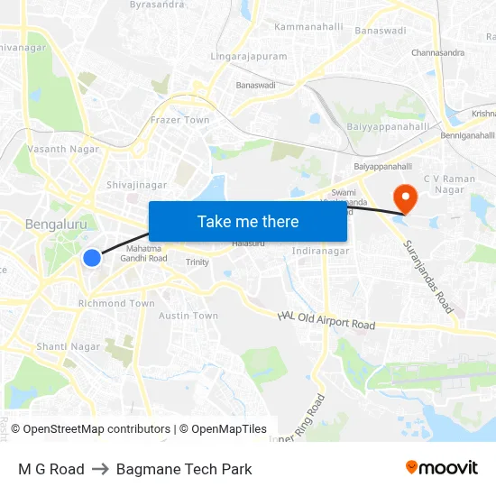 M G Road to Bagmane Tech Park map