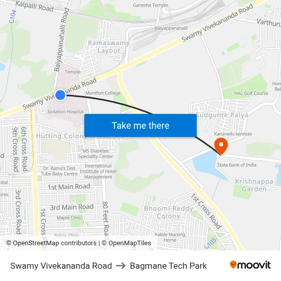Swamy Vivekananda Road to Bagmane Tech Park map