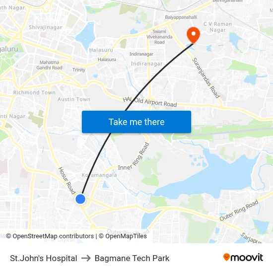 St.John's Hospital to Bagmane Tech Park map