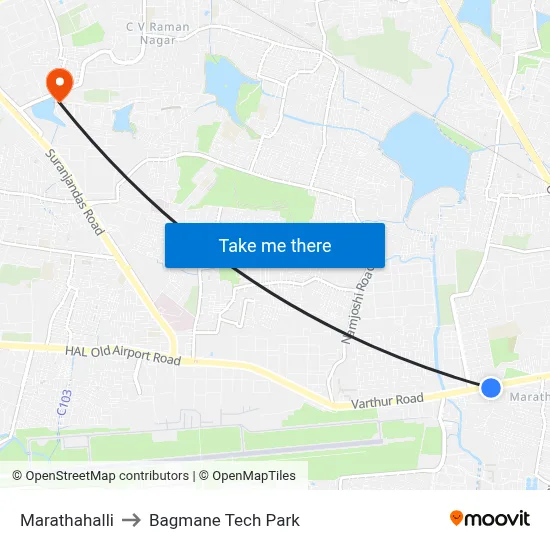 Marathahalli to Bagmane Tech Park map