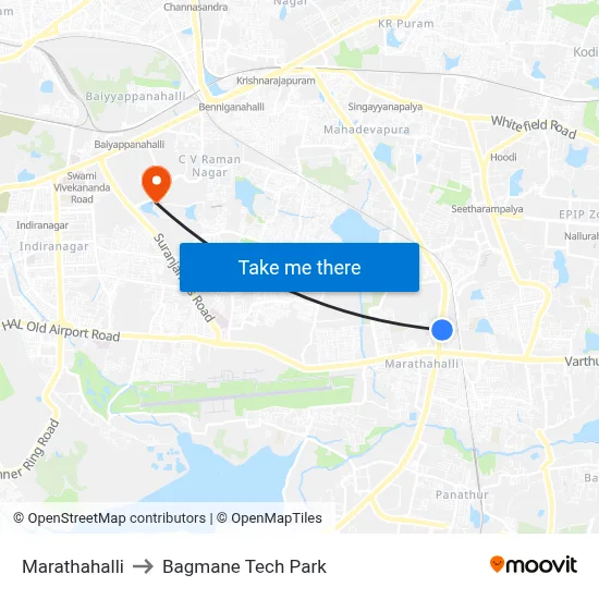 Marathahalli to Bagmane Tech Park map