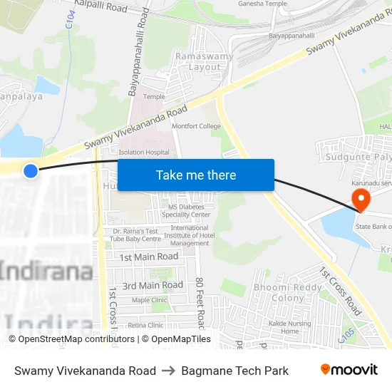 Swamy Vivekananda Road to Bagmane Tech Park map