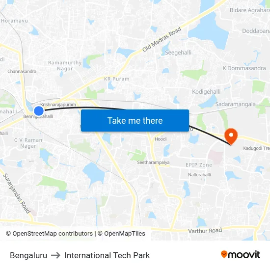 Bengaluru to International Tech Park map