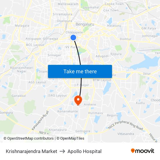 Krishnarajendra Market to Apollo Hospital map