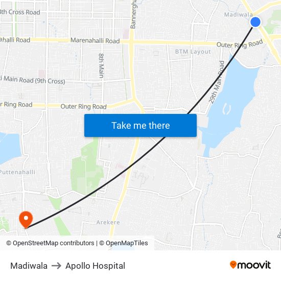 Madiwala to Apollo Hospital map