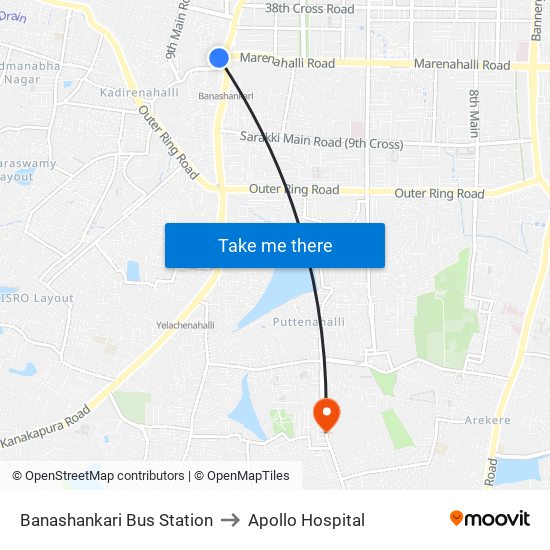 Banashankari Bus Station to Apollo Hospital map