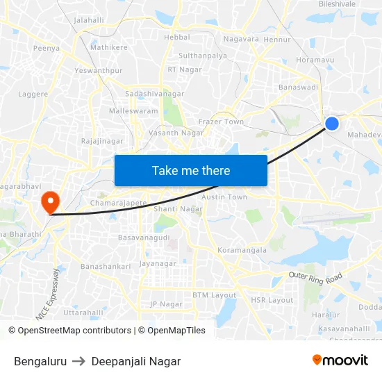 Bengaluru to Deepanjali Nagar map