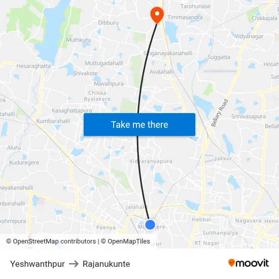 Yeshwanthpur to Rajanukunte map