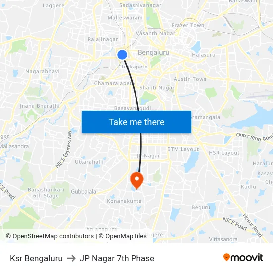 Ksr Bengaluru to JP Nagar 7th Phase map