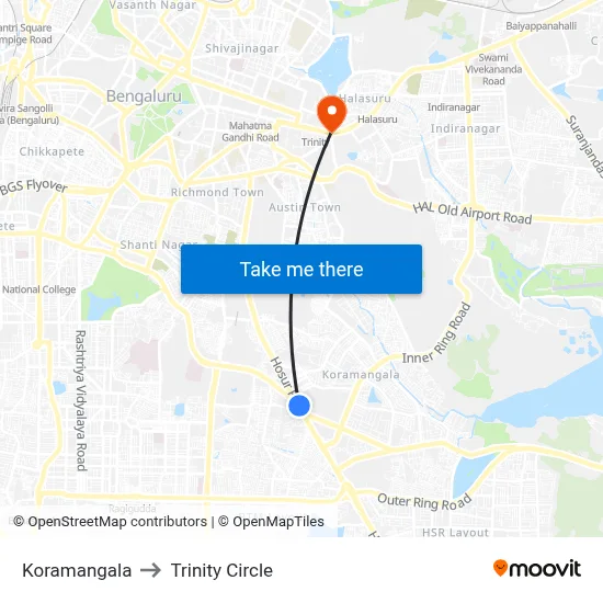 कोरमंगला to ट्रिनिटी सर्कल map